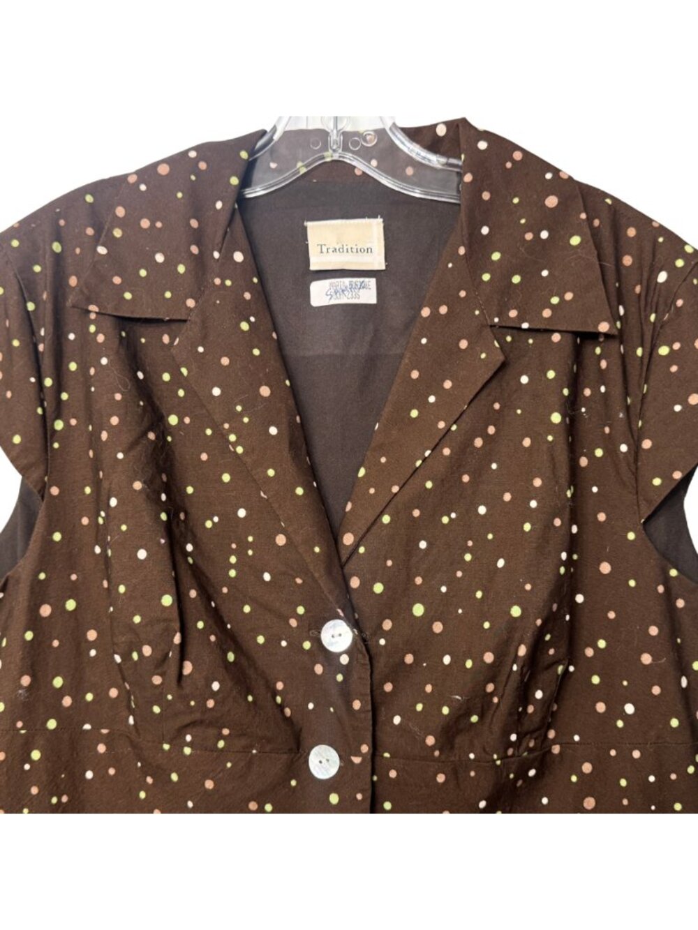 Vintage Inspired Brown Green Polka Dot Shirt Dress Button Front Midi Retro XL - Picture 7 of 8
